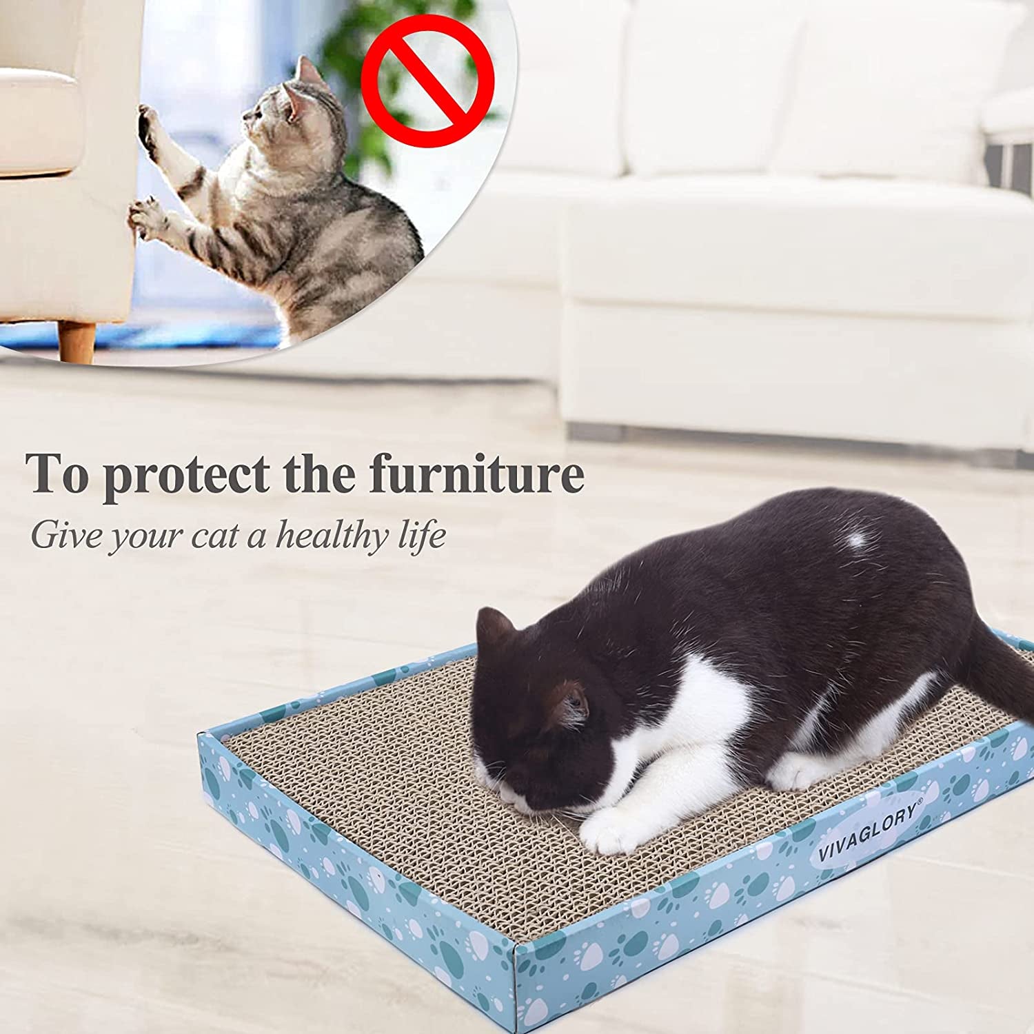 Cat Scratcher, Scratching Pads with Box, Reversible Board for Indoor Cats Kitty, Cardboard Scratcher, Catnip Included, 1 Pack, Extra Wide