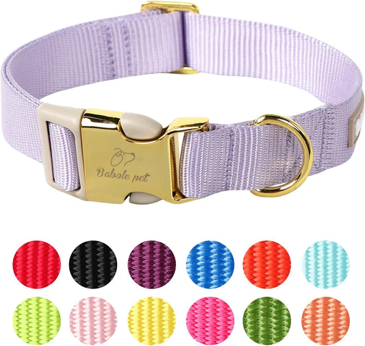 Nylon Dog Collar - Adjustable Lavender Soft Webbing Dog Collars for Small Medium Large Dogs Boy Girl Puppy Collar with Safety Metal Buckle S