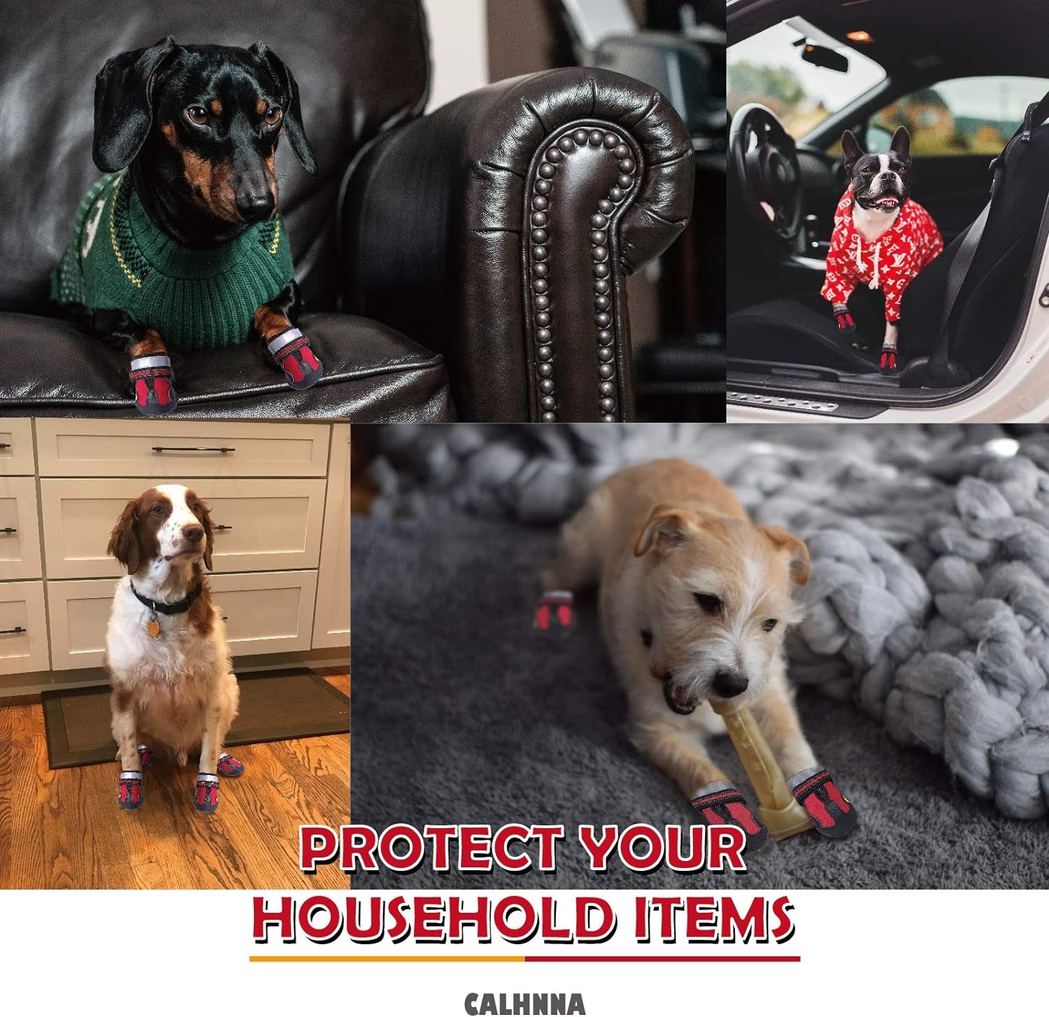 Dog Shoes for Medium Large Dogs, Waterproof Dog Snow Boots Dog Booties Paw Protectors with Reflective Straps Rugged Anti-Slip Sole 4PCS