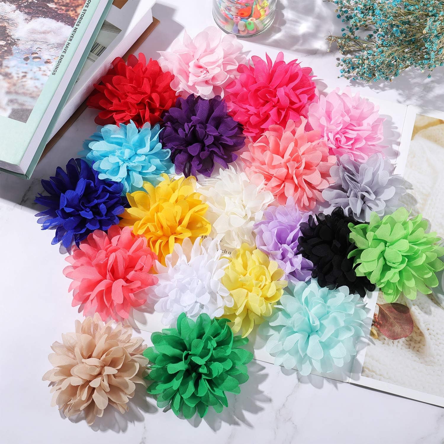 10 Cm/ 4 Inch 20 Pcs Pet Flower Collar Bow Dog Collar Dog Flower Accessory Multi Color Soft Chiffon Bow Tie Charms for Puppy Grooming Accessories