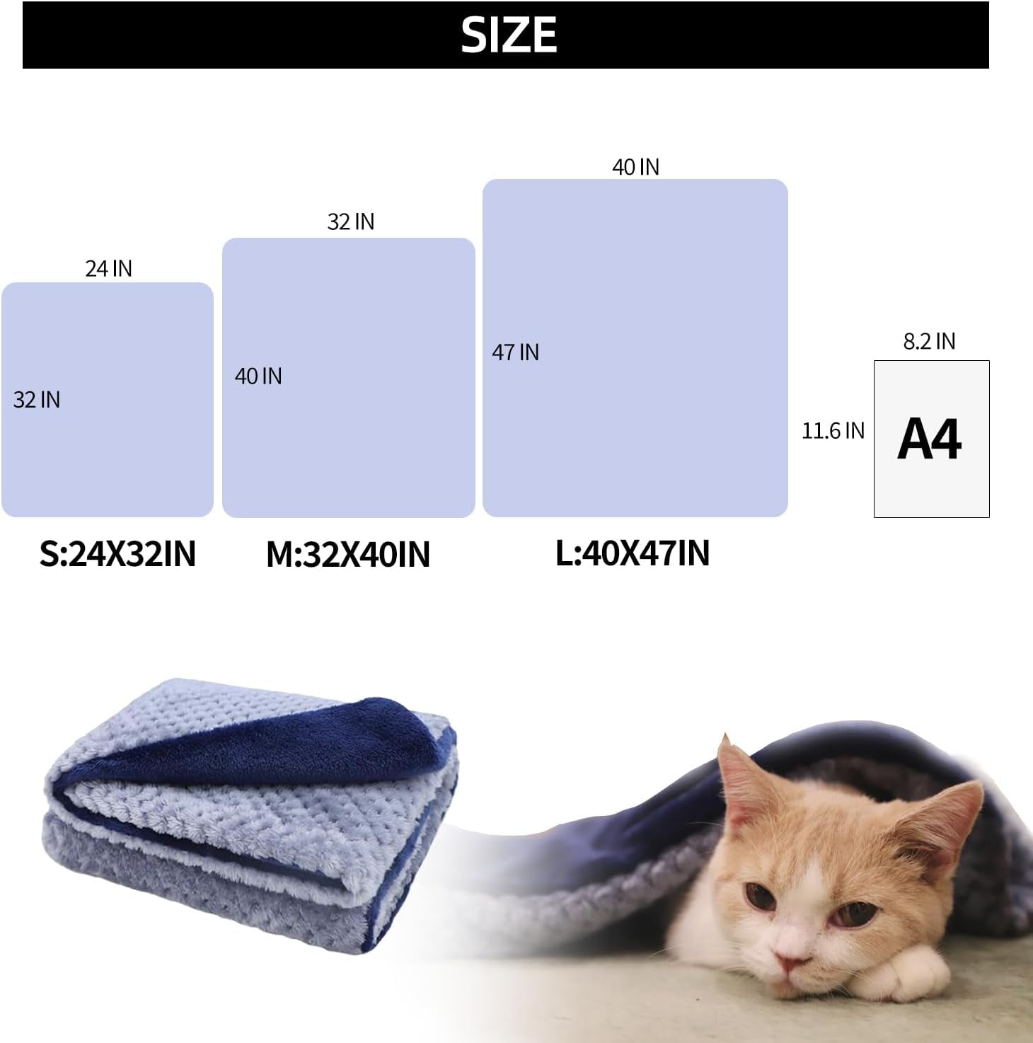 Dog Blankets for Small Dogs & Cats for Couch, Reversible Flannel Blankets for Pets 24X32 Inch,Cat Blankets for Indoor Cats Washable (Blue)