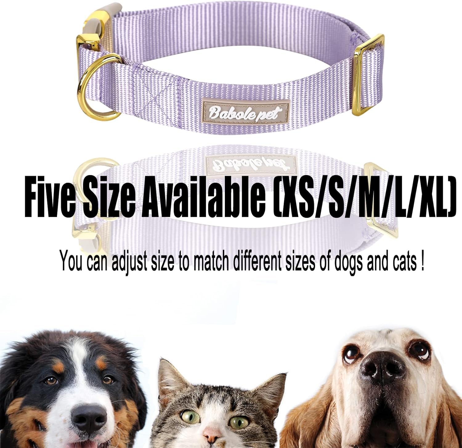 Nylon Dog Collar - Adjustable Lavender Soft Webbing Dog Collars for Small Medium Large Dogs Boy Girl Puppy Collar with Safety Metal Buckle S