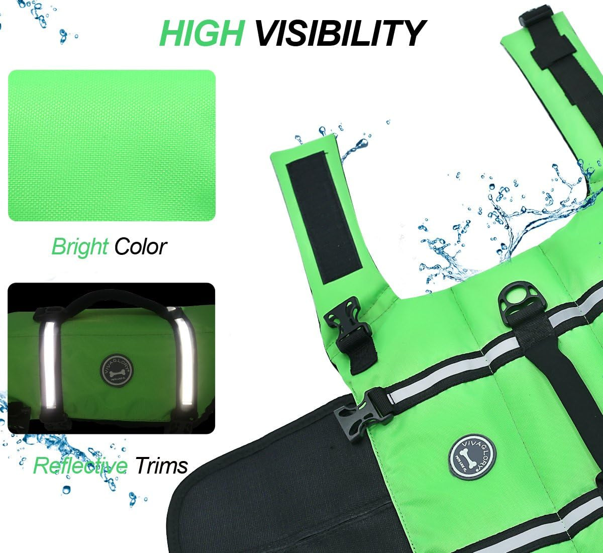 Rip Stop Dog Life Vest, Swimming Vest with Handle, Buoyancy for Doggy Puppy, Dog Life Jacket for Swimming & Boating, S, Bright Green