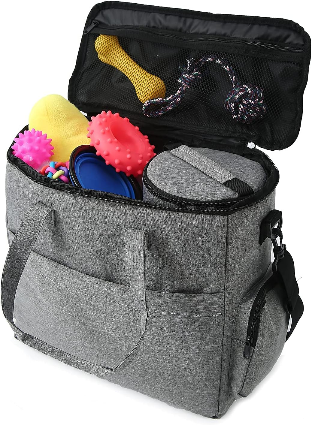 Dog Travel Bag Airline Approved Travel Set for Dogs of Stores All Your Dog Accessories - Includes Travel Bag, 2X Food Storage Containers and 2X Collapsible Dog Bowls (Grey)