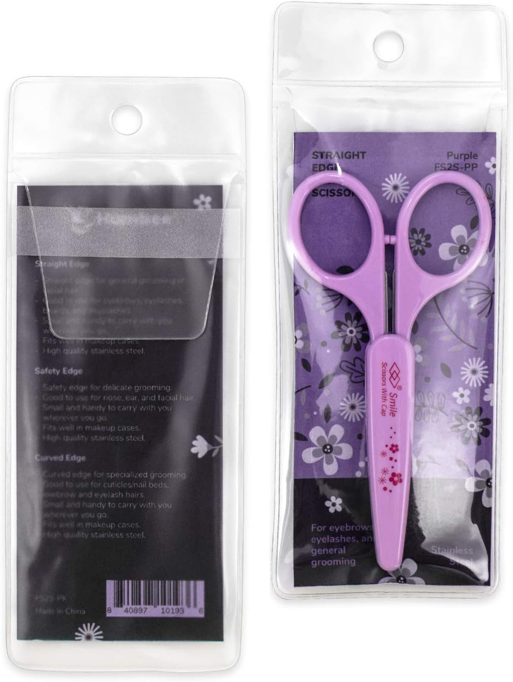 Eyebrow Scissors, Small Scissors for Facial, Nose, Eyebrow, Mustache, and Beard Hair Trimming & Grooming, Straight Edge, Purple Long Cap