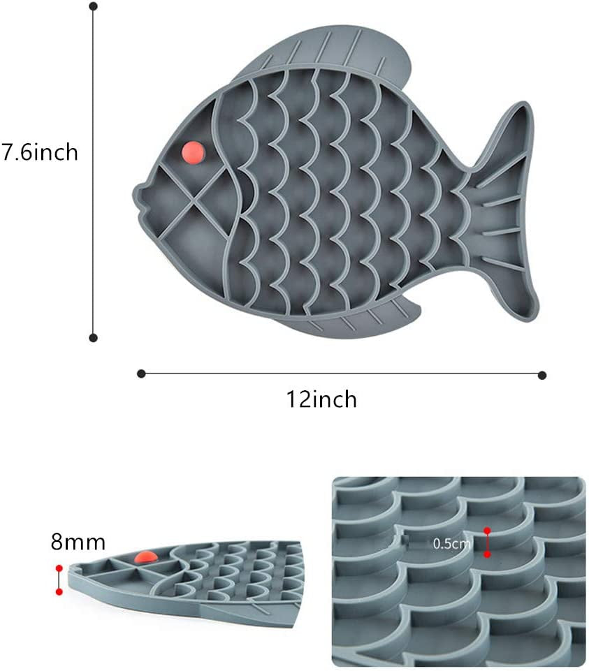 Fish-Shaped Cat Slow Feeder Pet Lick Mat Cat Puzzle Feeder for Dogs & Cats, Fun Alternative to Slow Feeder Cat Bowl, IQ Treat Mat, Anxiety Relief