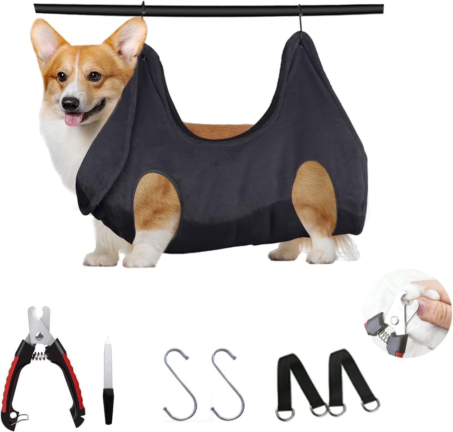 Dog Grooming Supplies - Pet Grooming Hammock, Dog Nail Trimmers/Clippers Included, Pet Grooming Kit for Dog & Cat (L)