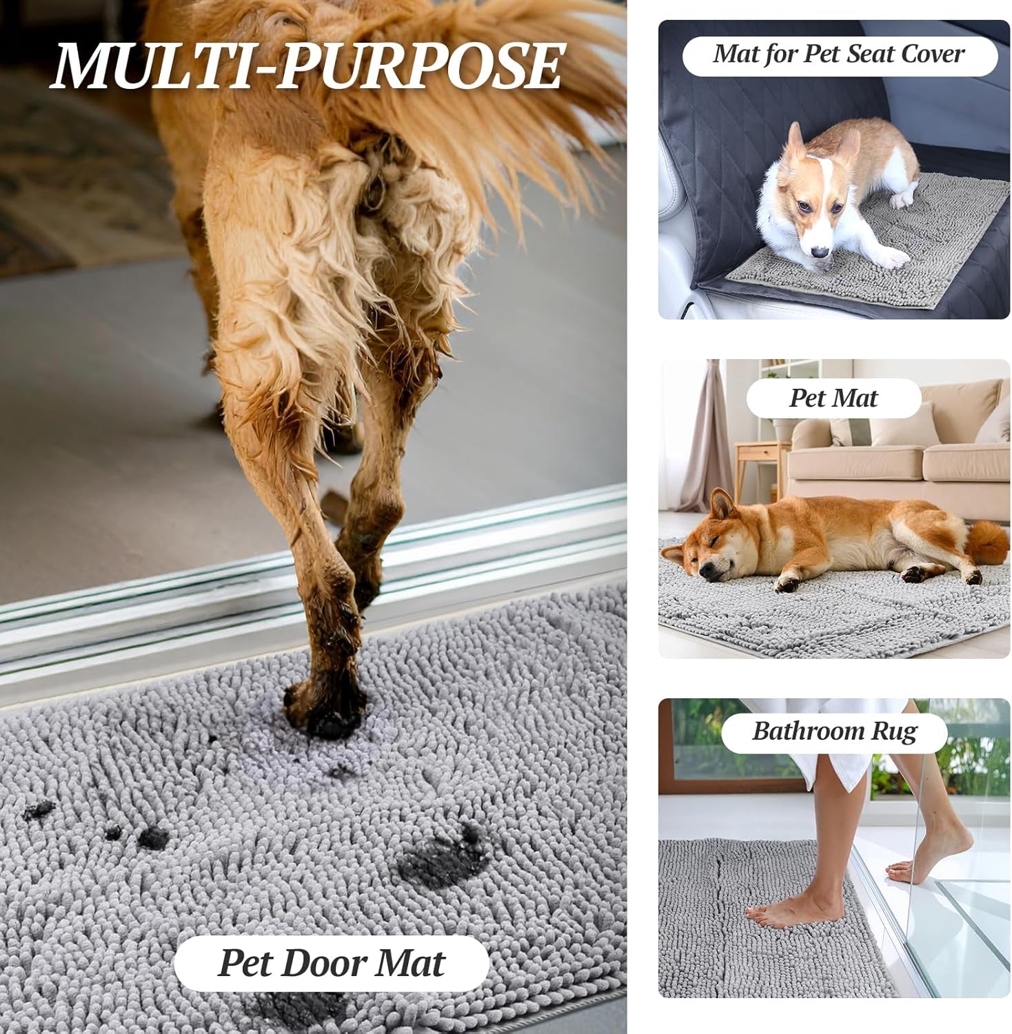 Dog Door Mat Absorpmax Dog Rug for Muddy Paw, Mat for Muddy Paw Door Indoor Floor Entryway, Waterproof Washable & Water Absorbent Dirt Trapper, 35" × 25", Grey