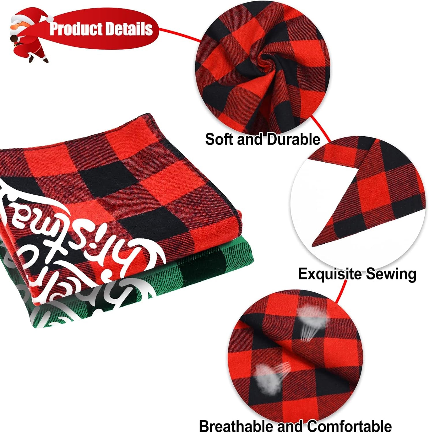 2 Pack Christmas Buffalo Plaid Dog Bandanas - Scarf Triangle Bibs Kerchief Merry Christmas Pet Costume for Small Medium Large Dogs Cats (Christmas 1, Small)
