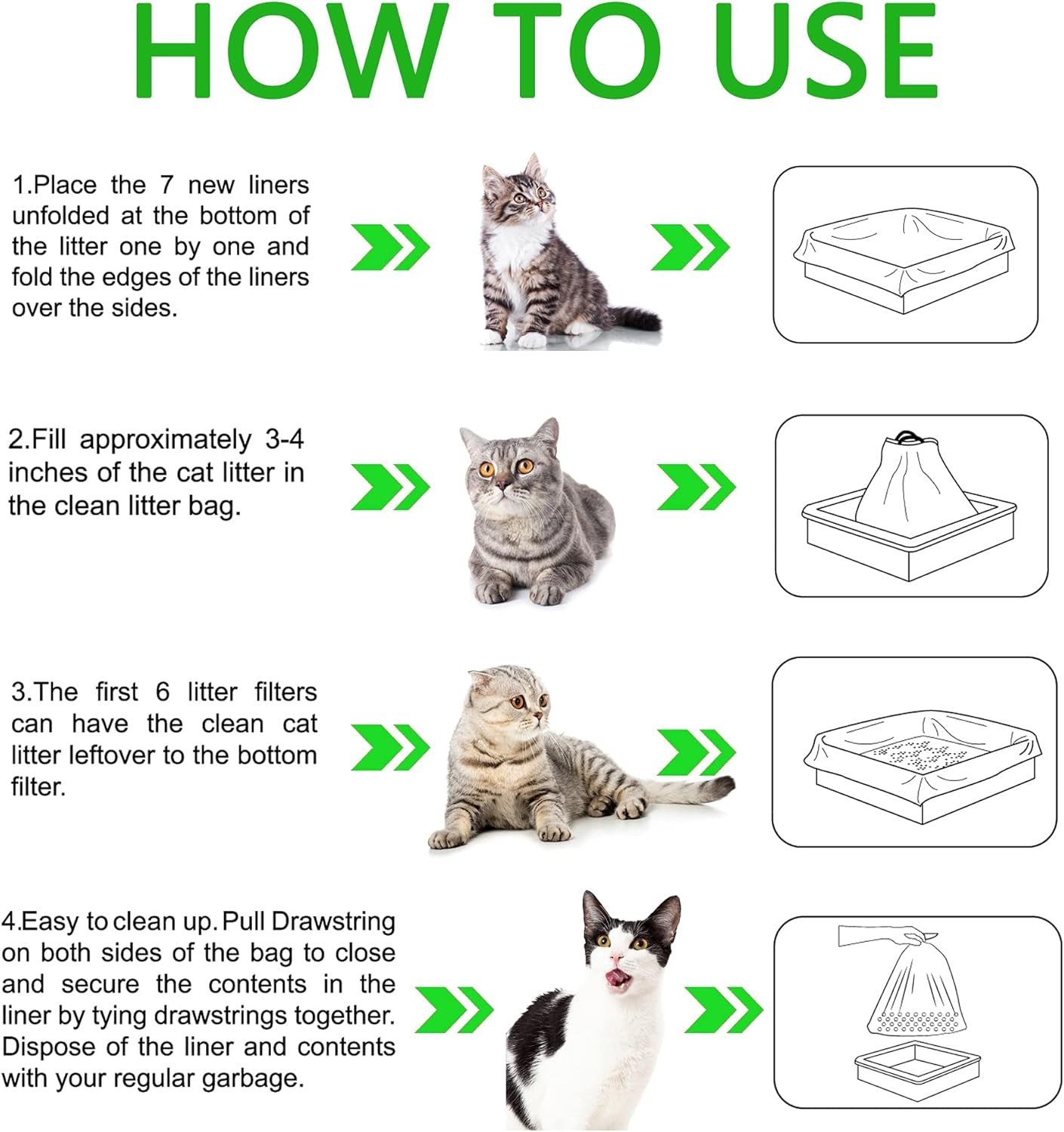 Cat Litter Box Liners with Drawstring, Litter Pan Disposable Bags, 2 Mil Thickened Cat Litter Sifting Liners, Weekly 7 Pack Medium Litter Bags for Easy Cleaning (7S)