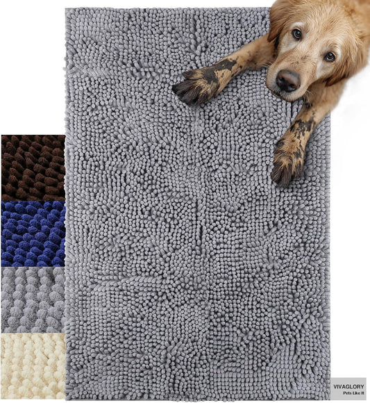 Dog Door Mat Absorpmax Dog Rug for Muddy Paw, Mat for Muddy Paw Door Indoor Floor Entryway, Waterproof Washable & Water Absorbent Dirt Trapper, 35" × 25", Grey