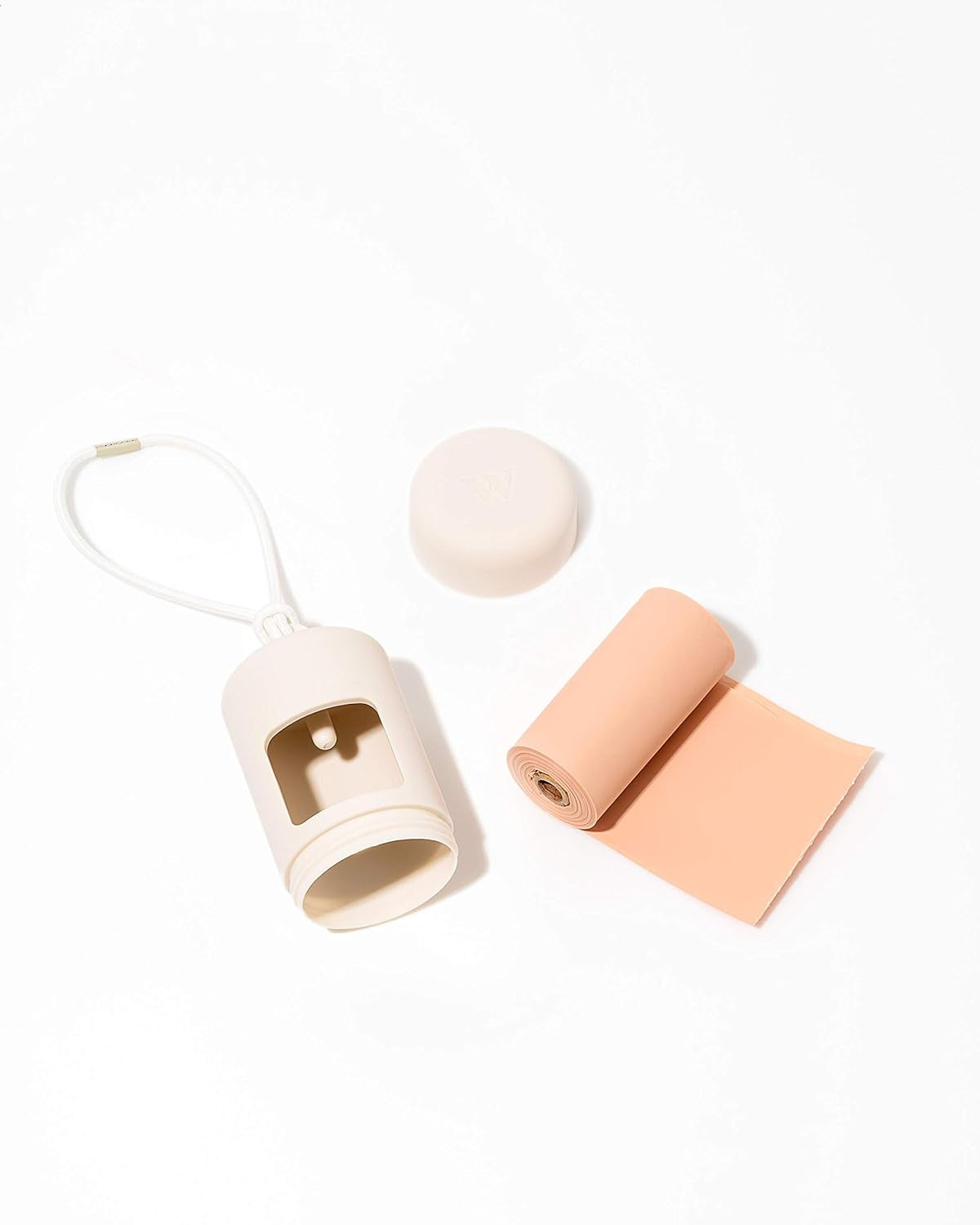 Dog Poop Bag Holder and Dispenser with Leash Attachment, Leak Proof, Easy Twist Top for Refills, Includes 1 Roll Bags, Grey