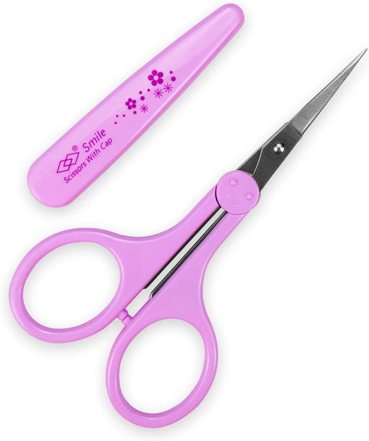Eyebrow Scissors, Small Scissors for Facial, Nose, Eyebrow, Mustache, and Beard Hair Trimming & Grooming, Straight Edge, Purple Long Cap