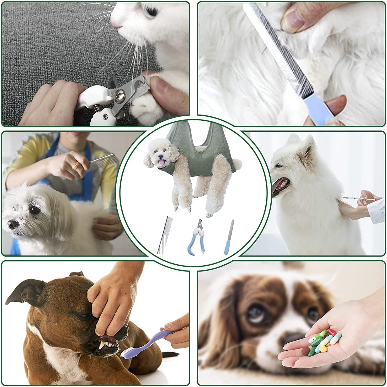 Pet Grooming Hammock Harness for Cats & Dogs, Pet Supplies Kit, Pet Stuff Helper with Nail Clippers/Trimmer, Nail File for Bathing, Pet Comb (Grey, Small Dog)