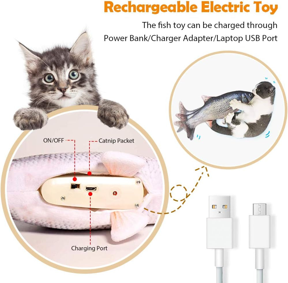 Floppy Fish Cat Toy, 2 Pack Interactive Cat Toy-Realistic Plush Simulation Fish Cat Toy-Electric Fish Catnip Toys- Funny Pets Chew Bite Supplies for Cat, Kitty, Puppy, Kitten (Navybule+Yellow)