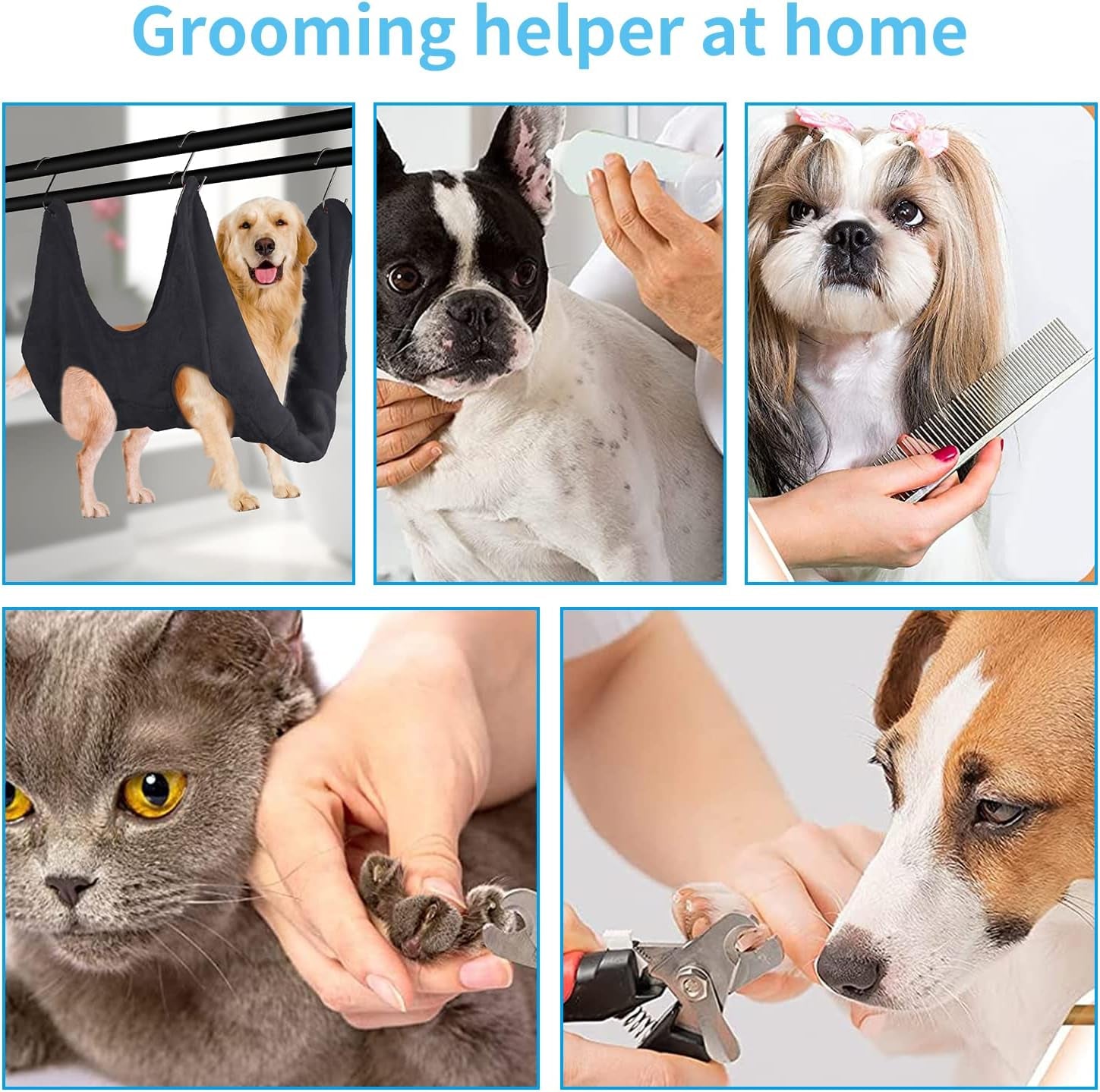 Dog Grooming Supplies - Pet Grooming Hammock, Dog Nail Trimmers/Clippers Included, Pet Grooming Kit for Dog & Cat (L)