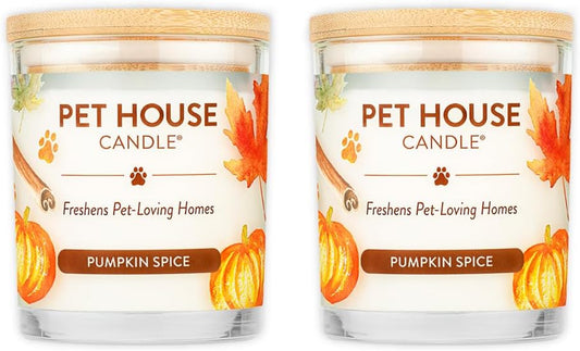 Pet House Pumpkin Candle, Plant-Based Scented Pet Odor Candle, Clean with a 60 Hour Burn Time - Pumpkin Spice, 2 Pack