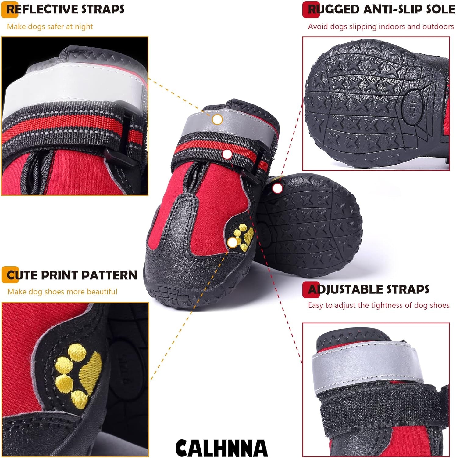 Dog Shoes for Medium Large Dogs, Waterproof Dog Snow Boots Dog Booties Paw Protectors with Reflective Straps Rugged Anti-Slip Sole 4PCS