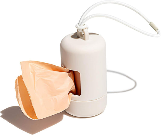 Dog Poop Bag Holder and Dispenser with Leash Attachment, Leak Proof, Easy Twist Top for Refills, Includes 1 Roll Bags, Grey