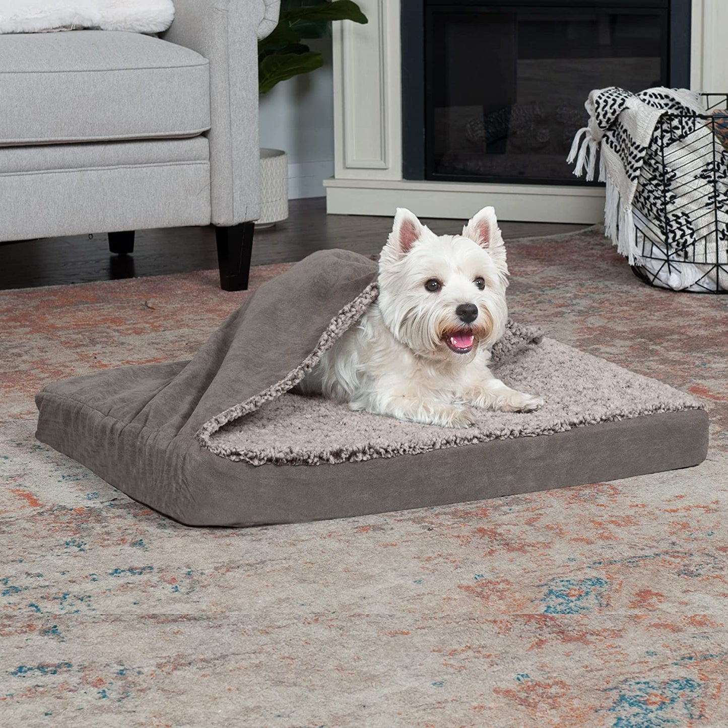 Orthopedic Dog Bed for Medium/Small Dogs W/ Removable Washable Cover, for Dogs up to 35 Lbs - Berber & Suede Blanket Top Mattress - Gray, Medium