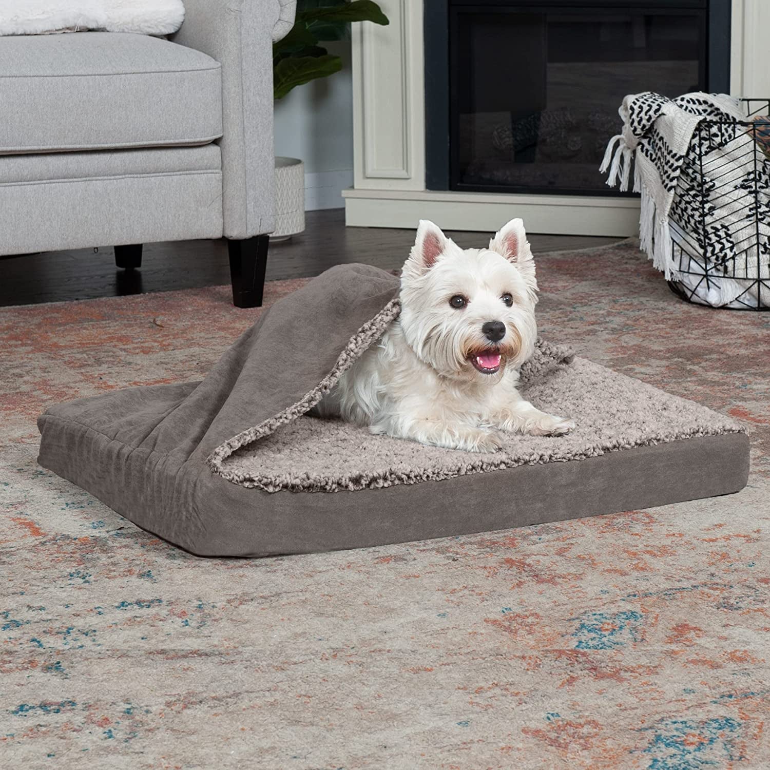 Orthopedic Dog Bed for Medium/Small Dogs W/ Removable Washable Cover, for Dogs up to 35 Lbs - Berber & Suede Blanket Top Mattress - Gray, Medium