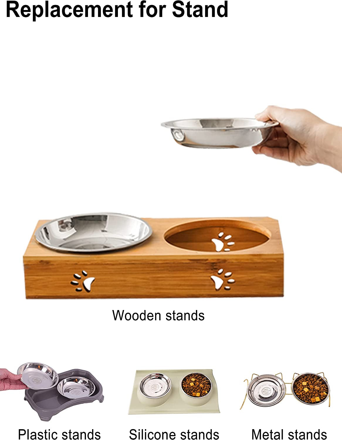 Small Shallow Cat Food Bowls, Outer Dia. 4.9 in Whisker Fatigue Cat Bowl, Stainless Steel Cat Food Dish for Indoor Cats, Set of 4 Replacement Cat Bowls for Raised Station(7.4 Fl.Oz)