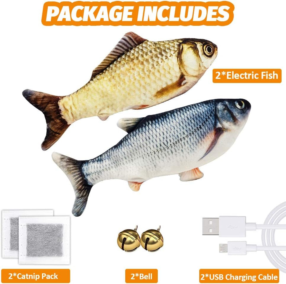 Floppy Fish Cat Toy, 2 Pack Interactive Cat Toy-Realistic Plush Simulation Fish Cat Toy-Electric Fish Catnip Toys- Funny Pets Chew Bite Supplies for Cat, Kitty, Puppy, Kitten (Navybule+Yellow)