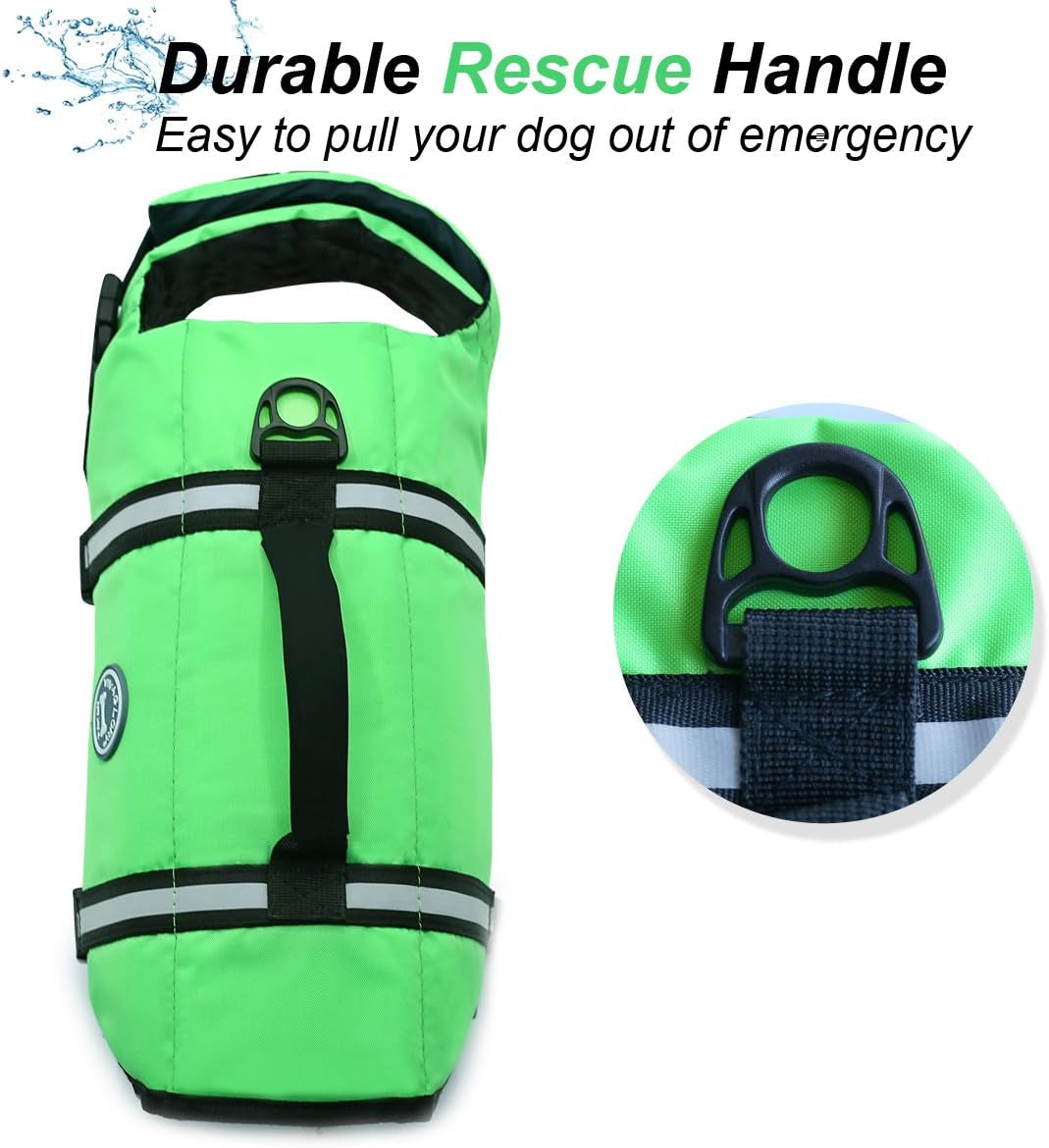 Rip Stop Dog Life Vest, Swimming Vest with Handle, Buoyancy for Doggy Puppy, Dog Life Jacket for Swimming & Boating, S, Bright Green