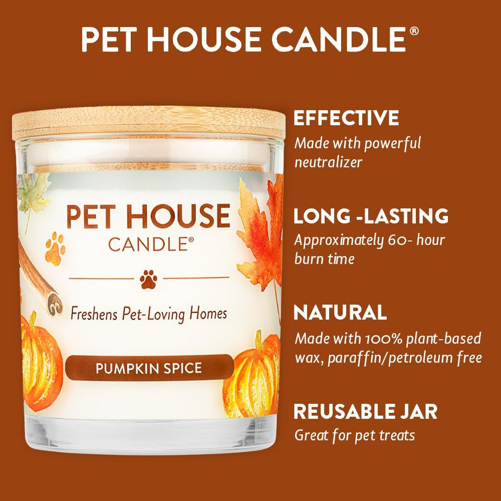 Pet House Pumpkin Candle, Plant-Based Scented Pet Odor Candle, Clean with a 60 Hour Burn Time - Pumpkin Spice, 2 Pack