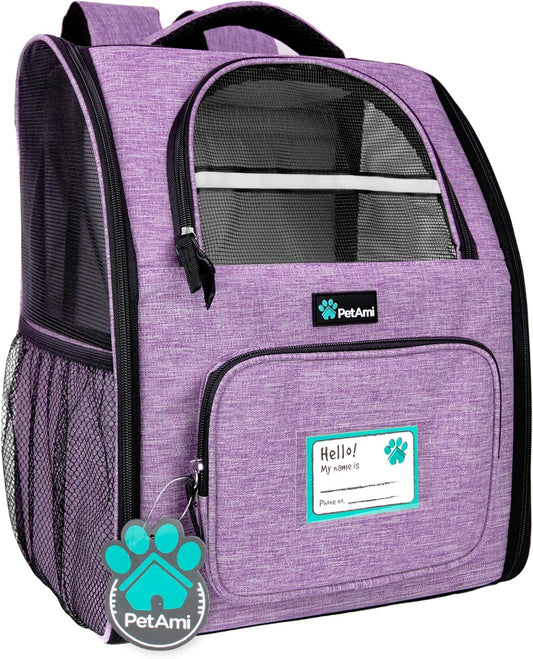 Dog Backpack Carrier for Small Large Cat, Pet, Puppy, Ventilated Pet Hiking Backpack Travel Bag, Airline Approved Cat Backpack Carrier, Camping Biking Dog Bag up to 18Lbs Pet, Purple