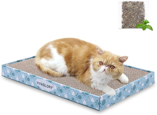 Cat Scratcher, Scratching Pads with Box, Reversible Board for Indoor Cats Kitty, Cardboard Scratcher, Catnip Included, 1 Pack, Extra Wide