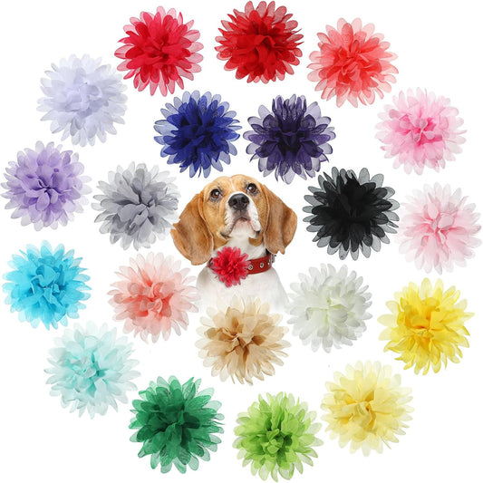 20 Pcs 12 Cm/ 4. 7 Inch Pet Flower Collar Bow Dog Collar Dog Flower Accessory Multi Color Soft Chiffon Bow Tie Charms for Puppy Grooming Accessories