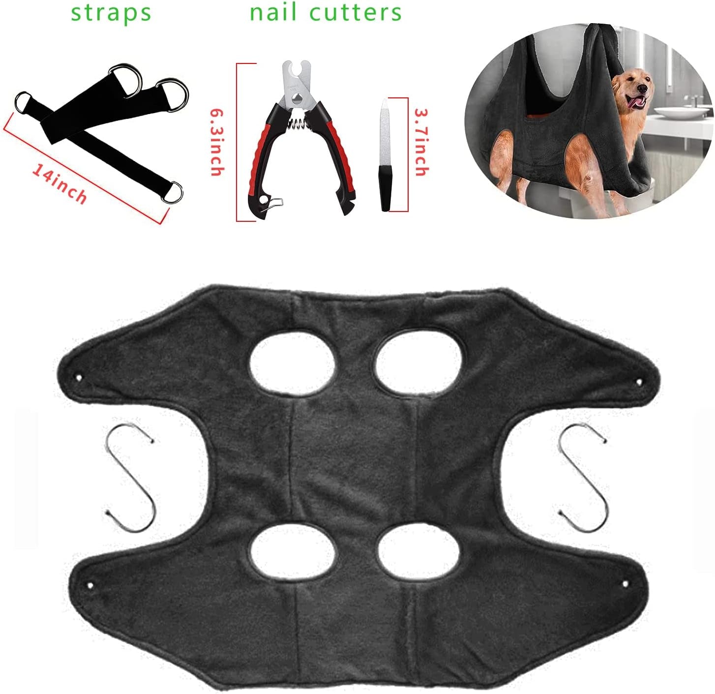 Dog Grooming Supplies - Pet Grooming Hammock, Dog Nail Trimmers/Clippers Included, Pet Grooming Kit for Dog & Cat (L)
