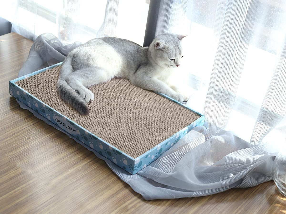 Cat Scratcher, Scratching Pads with Box, Reversible Board for Indoor Cats Kitty, Cardboard Scratcher, Catnip Included, 1 Pack, Extra Wide