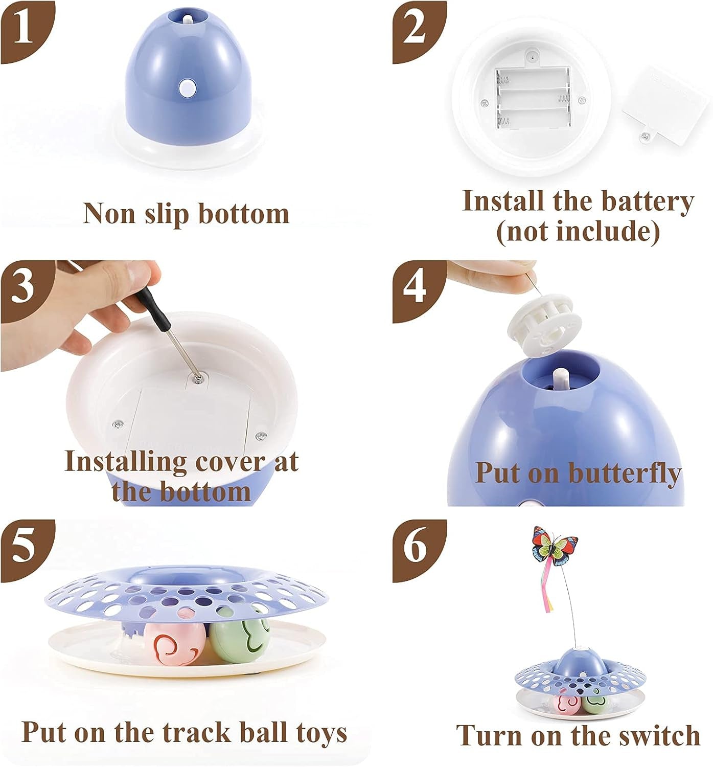 Interactive Cat Toys with 2 Butterfly Replacements, Circle Track with Spinning Moving Balls for Kitten Toys