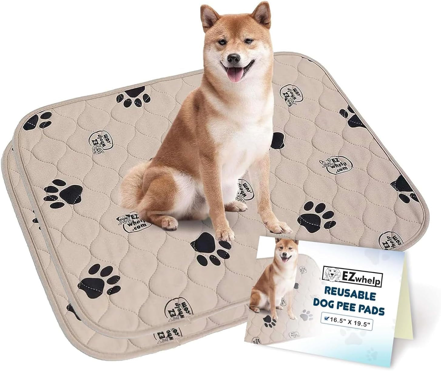 Reusable Dog Pee Pads, Washable Waterproof Mats for Potty Training or Whelping Pads, Puppy Pad with Rounded Corners, 16.5X19.5 Inch, 2 Pack