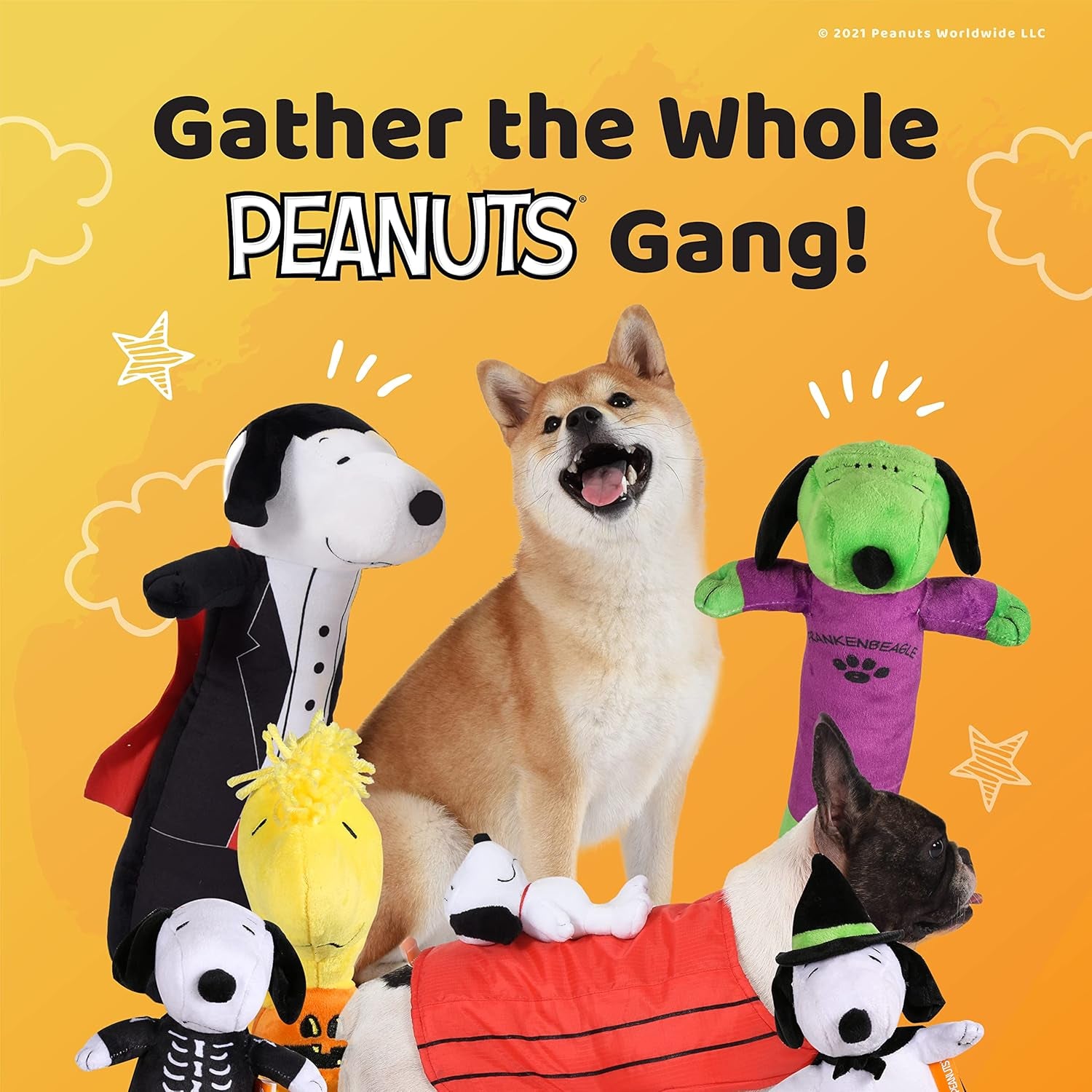 Snoopy Halloween Frankenbeagle & Snoopy Dracula Clipstrip, 12Pc |12' Large Dog Toys Bulk Order |Bobo Body Large Snoopy Plush Dog Toys for Pet Boutiques & Small Businesses, (FF15729)