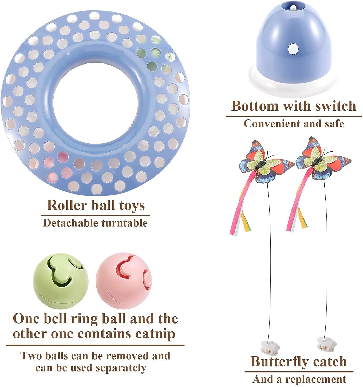 Interactive Cat Toys with 2 Butterfly Replacements, Circle Track with Spinning Moving Balls for Kitten Toys