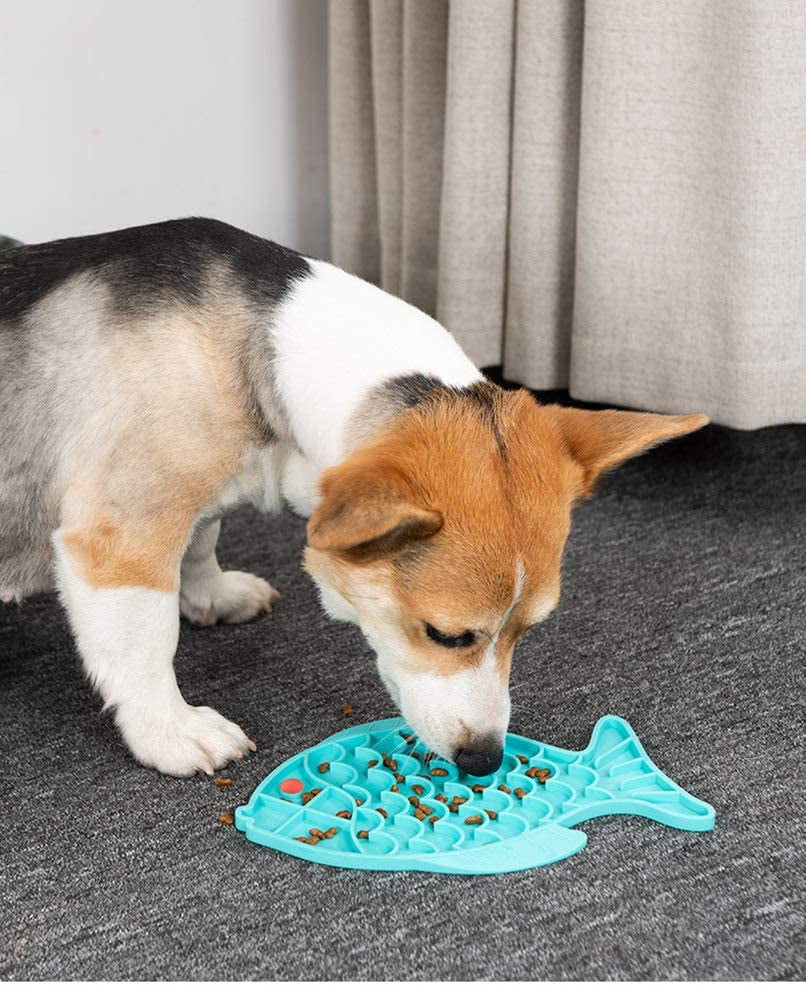Fish-Shaped Cat Slow Feeder Pet Lick Mat Cat Puzzle Feeder for Dogs & Cats, Fun Alternative to Slow Feeder Cat Bowl, IQ Treat Mat, Anxiety Relief