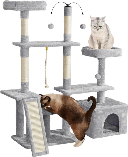Rotatable Cat Tree 53.5In Multi-Level Cat Tower for Indoor Kittens/Large Cats, Pet House with Scratching Posts,Climbing Furniture Play Center, Light Gray