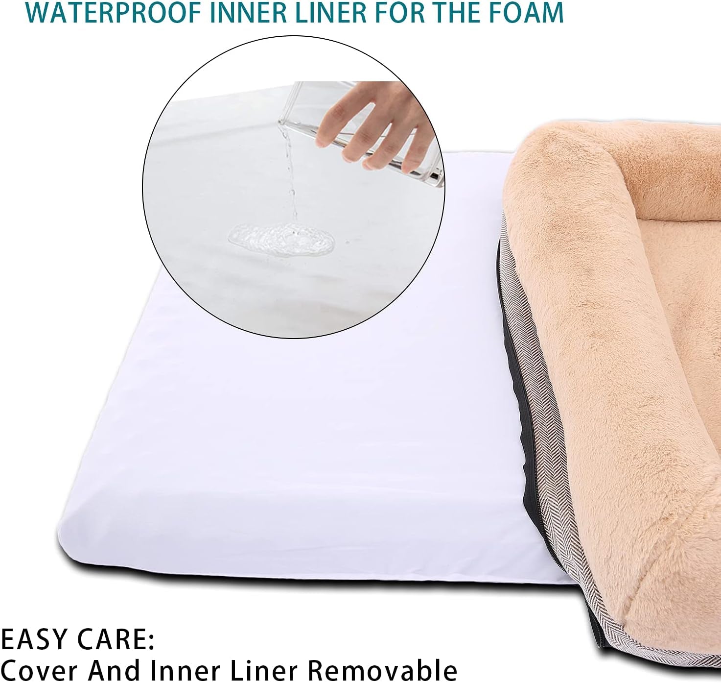 Orthopedic Dog Bed for Large & Medium Dogs, Waterproof Liner, Removable Washable Cover, Suitable for Crates & Couches