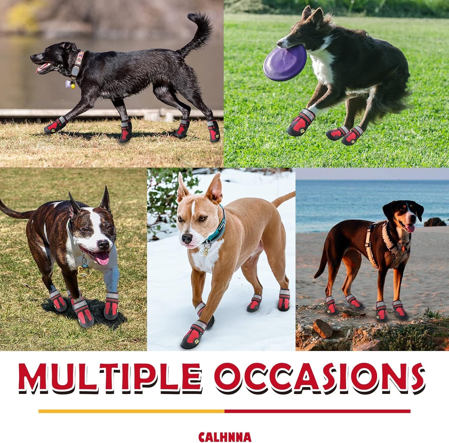 Dog Shoes for Medium Large Dogs, Waterproof Dog Snow Boots Dog Booties Paw Protectors with Reflective Straps Rugged Anti-Slip Sole 4PCS