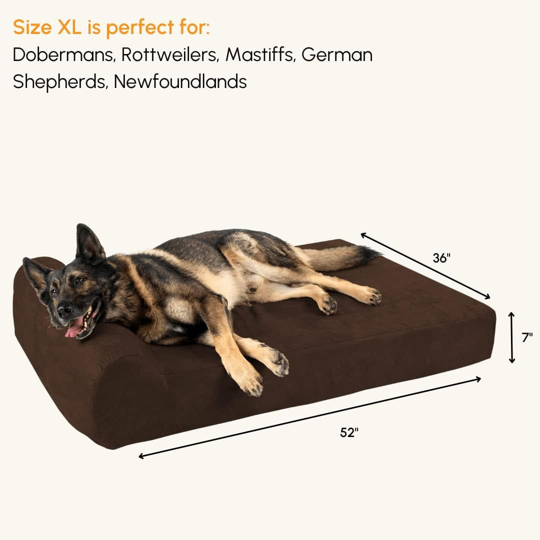 Barker Beds Headrest Extra Large Dog Bed (XL, Chocolate) – 7" Thick Soft & Comfortable Orthopedic Cushion – XL Dog Bed – Washable Microsuede Cover – Made in USA