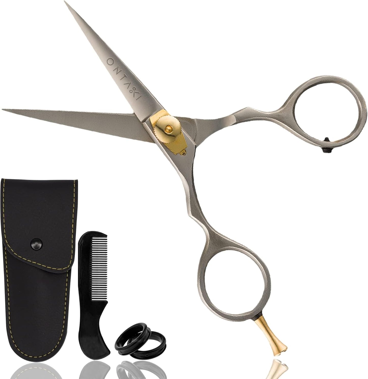 Premium Hand-Forged Mustache & Beard Scissors 5.5" - Japanese Steel Barber Scissors - Bangs & Grooming Shears - Rest Hook Silver - Hair Shears - Beard Sheers