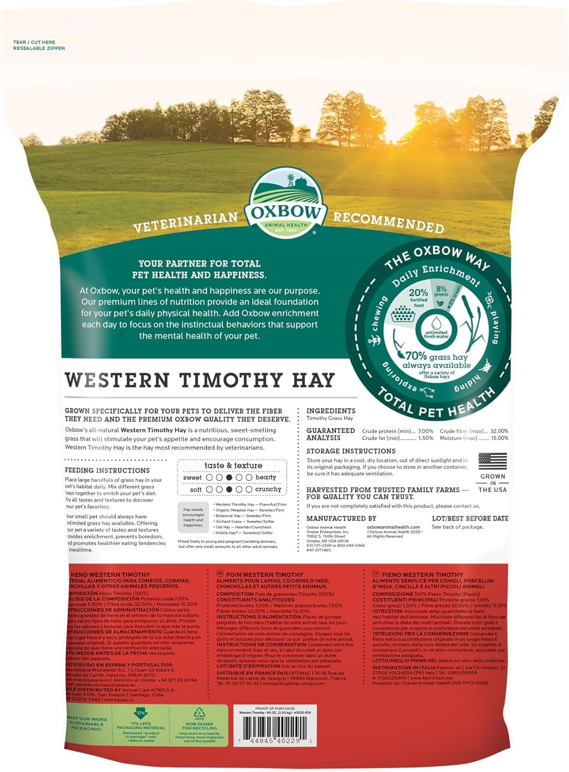 Animal Health Western Timothy Hay, Guinea Pig Hay, Small Pet Bunny Supplies, All Natural Grass for Guinea Pig, Bunny, Chinchilla & Hamster,  Rabbit Supplies for Bunnies, 90 Oz. Bag
