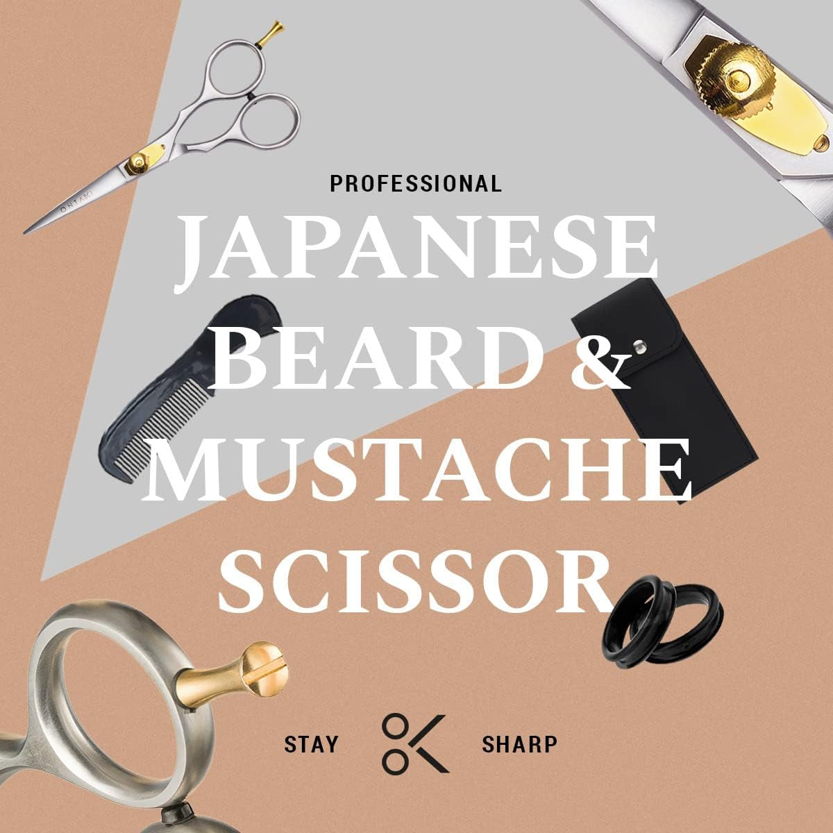 Premium Hand-Forged Mustache & Beard Scissors 5.5" - Japanese Steel Barber Scissors - Bangs & Grooming Shears - Rest Hook Silver - Hair Shears - Beard Sheers